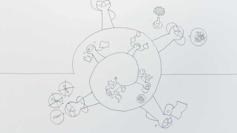 設計師佐藤大木所描繪的插圖被安置於兒童的視線高度,簡單易懂並幽默地介紹了安藤百福先生的各種逸事。